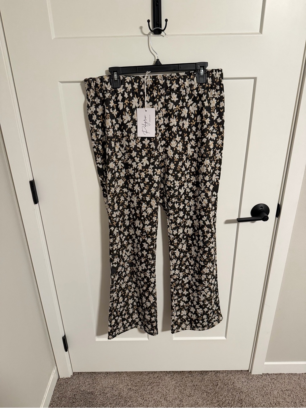 Polagram Black Floral Boot Cut Pants